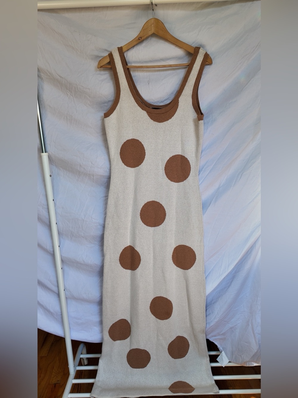 ASOS Cream Maxi Dress with Brown Polka Dots